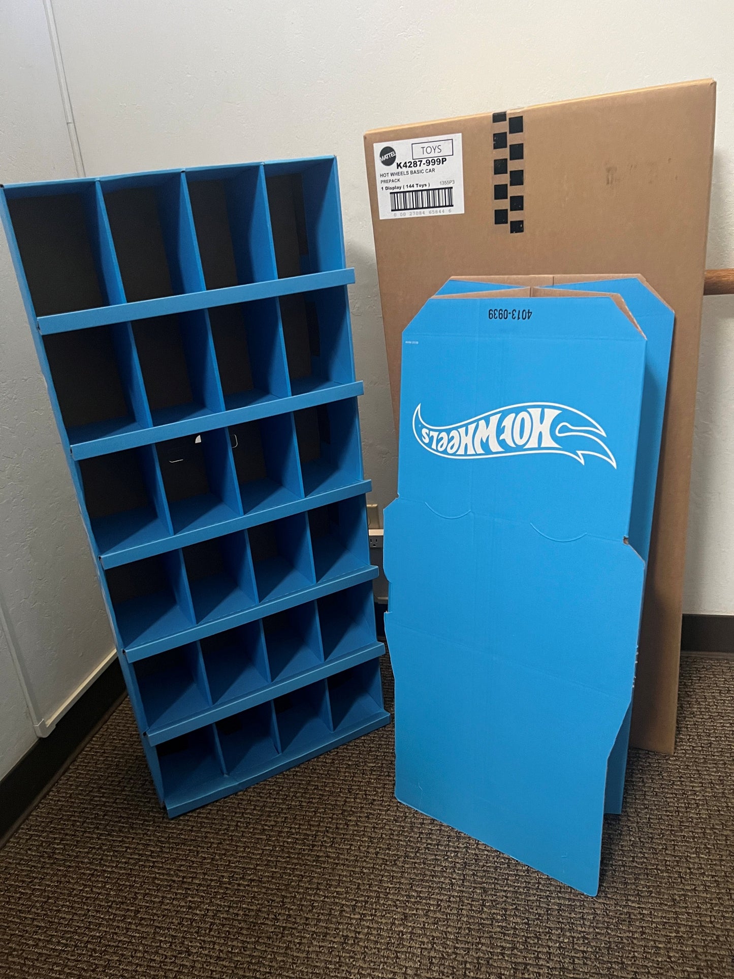Hot Wheels Blue Cardboard Store Display SHIPPER Holds 144 Cars Plus Box No Cars